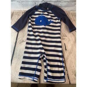 KOALA KIDS Boy’s Rash Guard Blue Striped Whale Swimsuit / Size: 12 Months